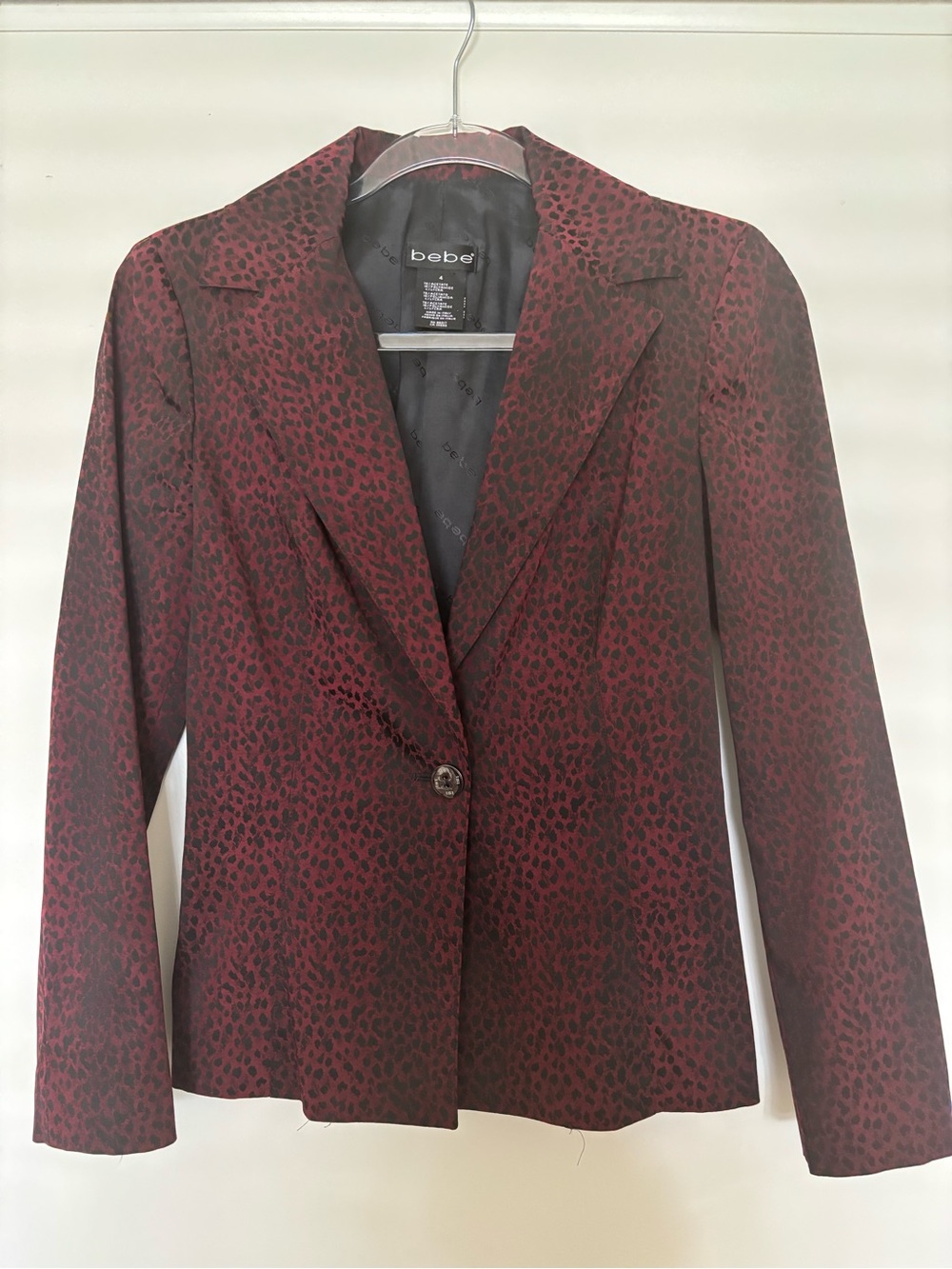 bebe - Y2K Vintage Burgundy Animal Print Blazer -Made in Italy